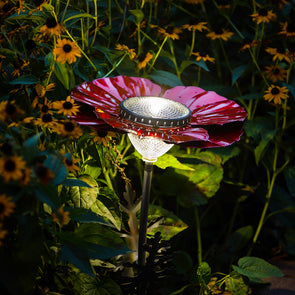 Red Poppy Solar Light lit up in garden