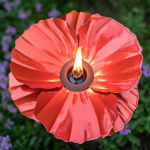 Red Poppy Torch with flame lit, from above