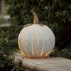 White steel Pumpkin Luminary on porch