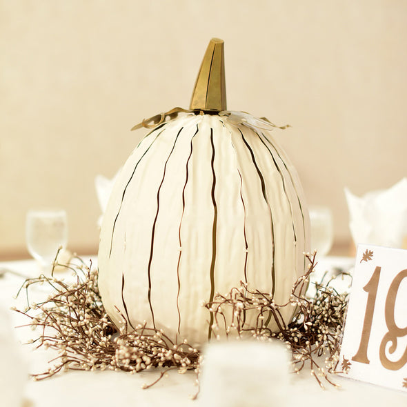 Tall White Pumpkin Luminary as table centerpiece