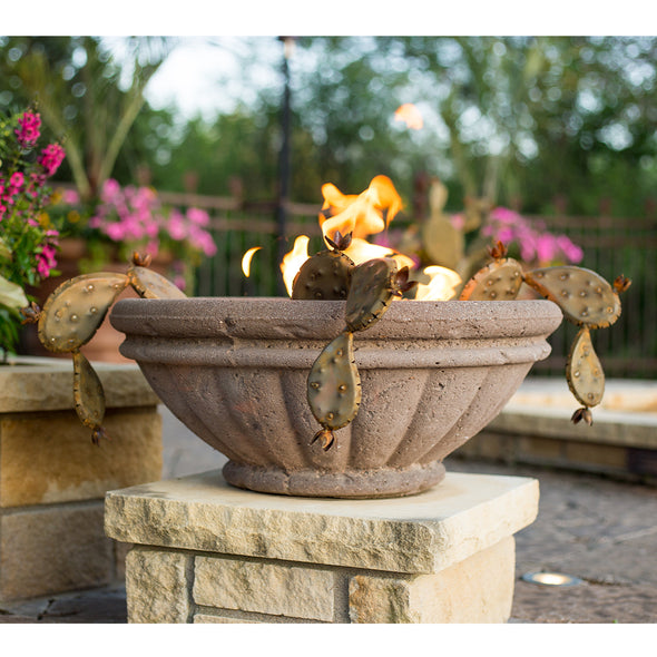 Landscape pot with flowers and steel prickly pear pops